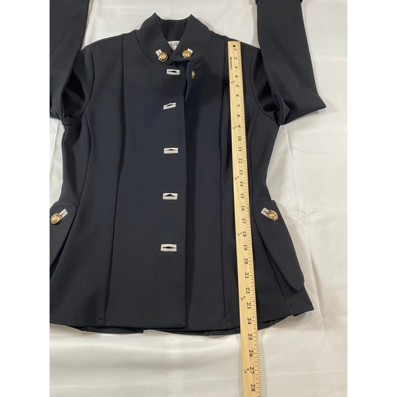 Joseph Ribkoff Black Military Peplum Jacket Gold Crest Button Mandarin Collar - Picture 6 of 12